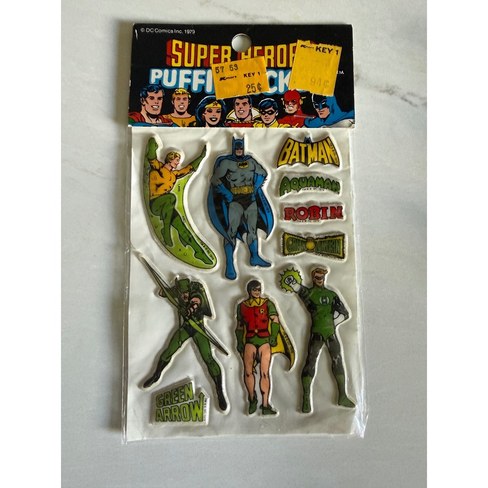 Vintage 1979 DC Comics Superhero Puffy Stickers Batman Robin Green Lantern Kmart
